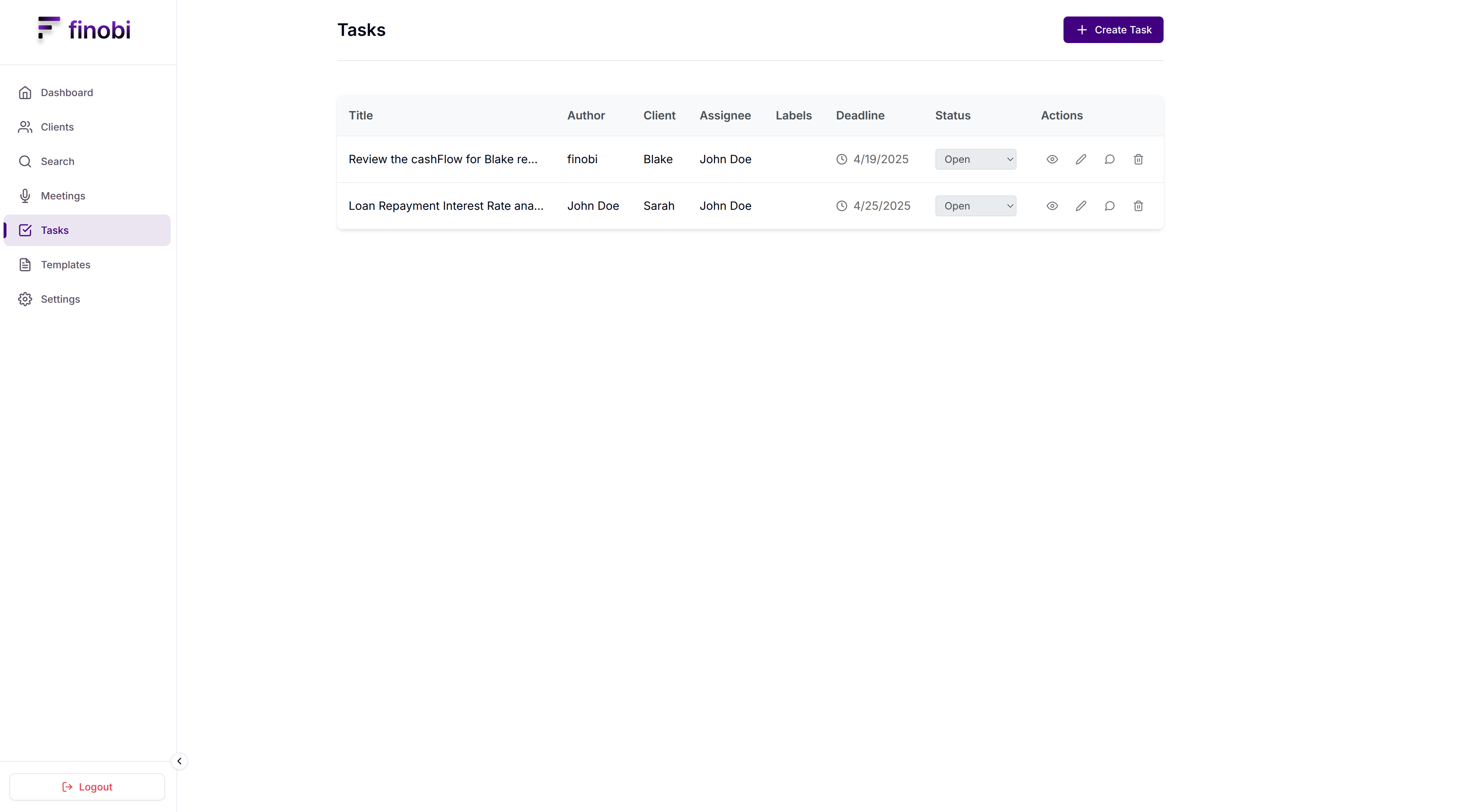 Task table