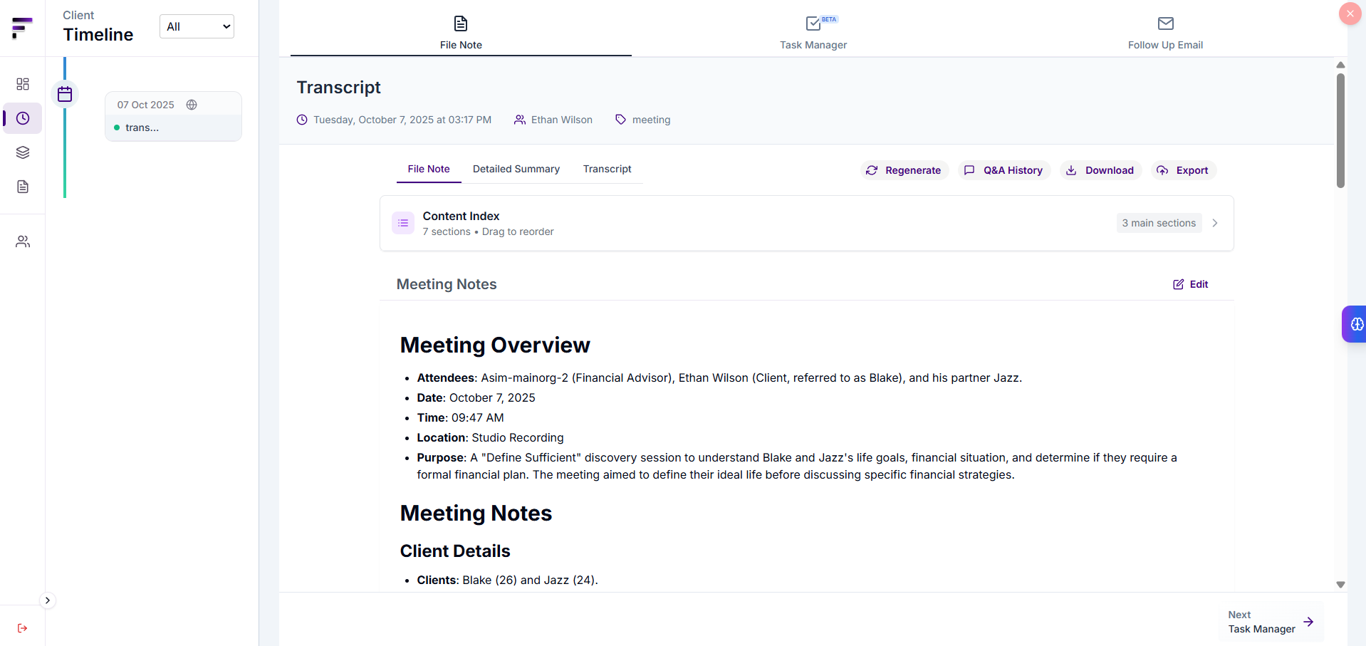 Export file note button in file note view