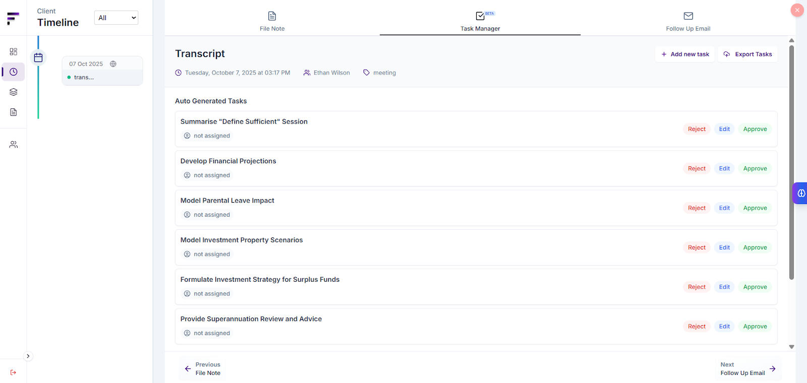 Export tasks button in task manager