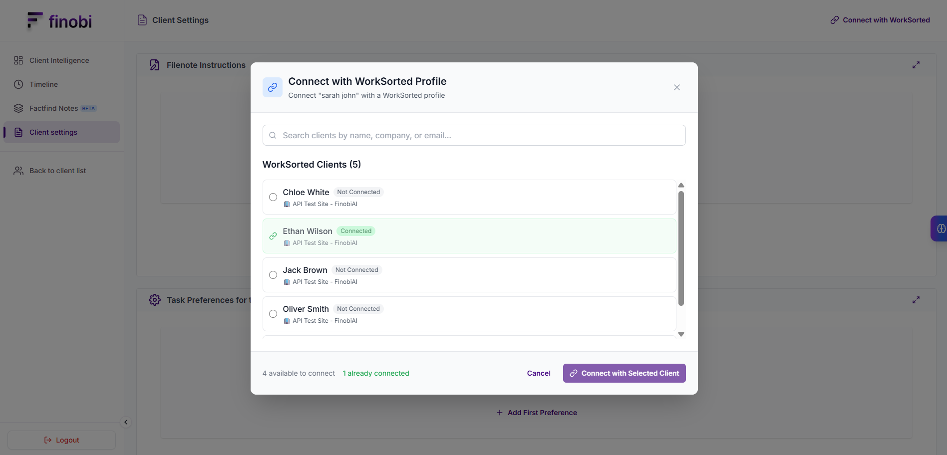 Connect with existing WorkSorted client