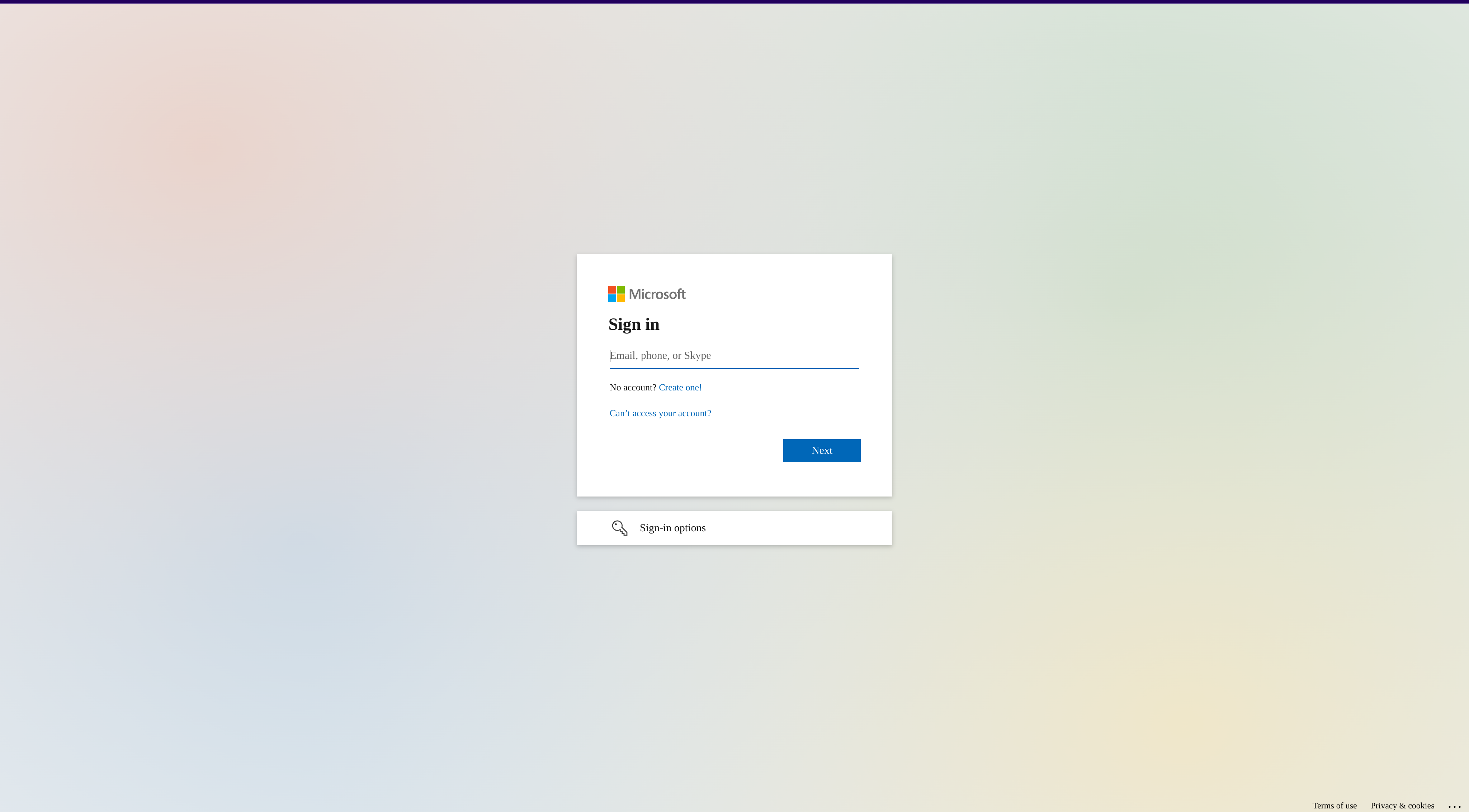 Microsoft sign in page