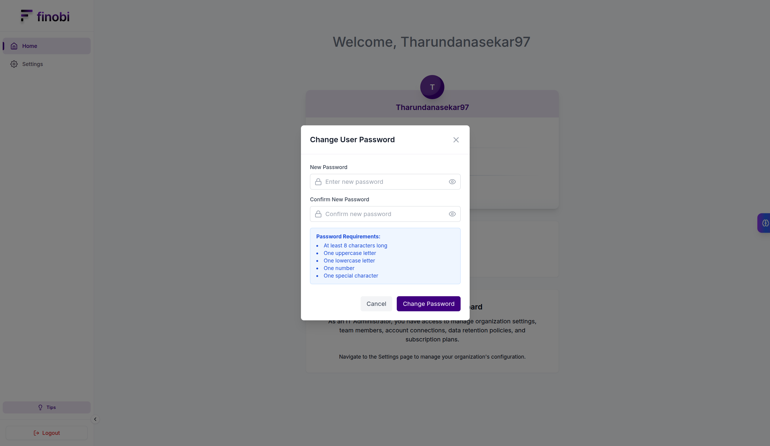 Change password in account security
