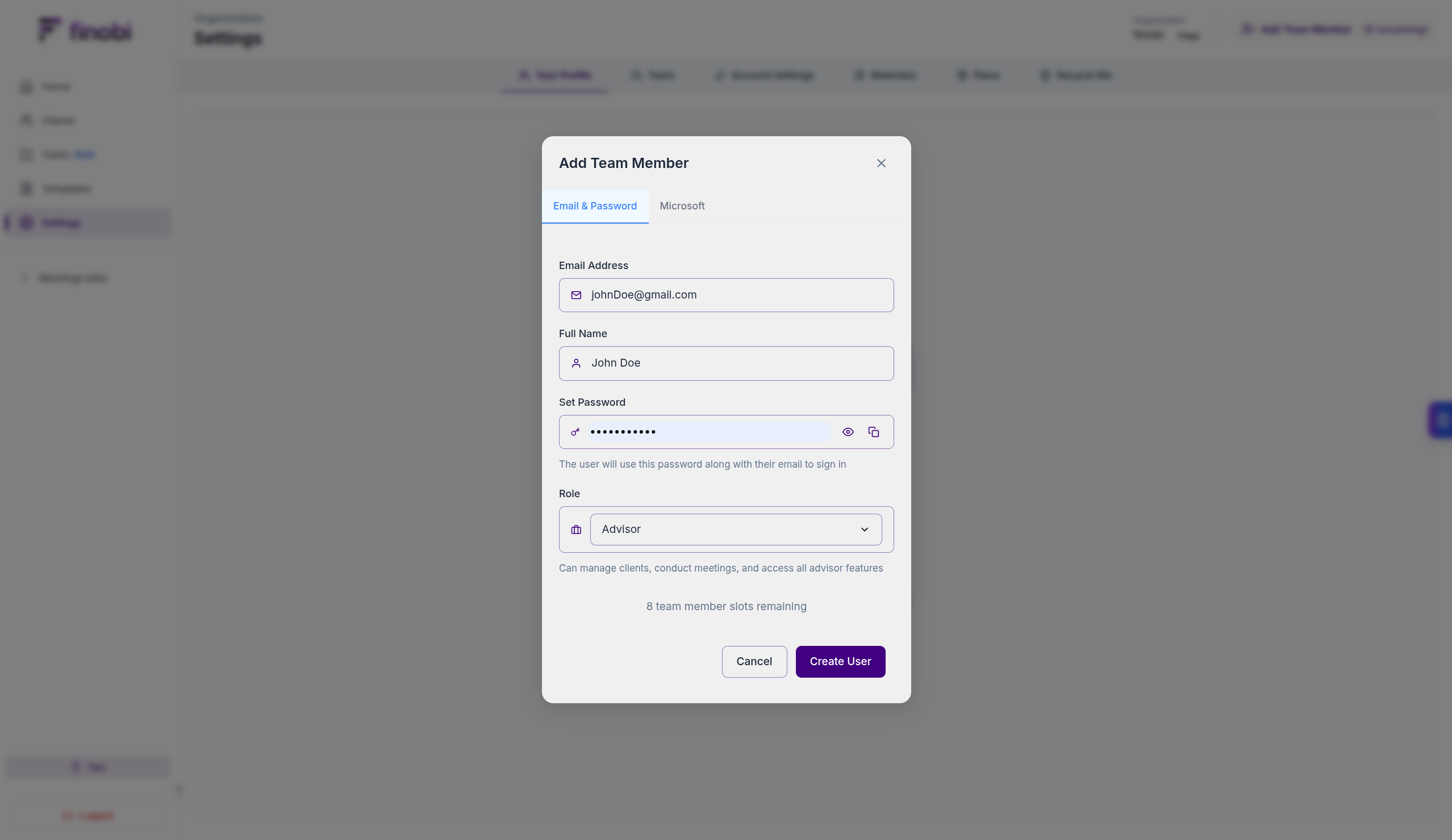 Invite via Email & Password
