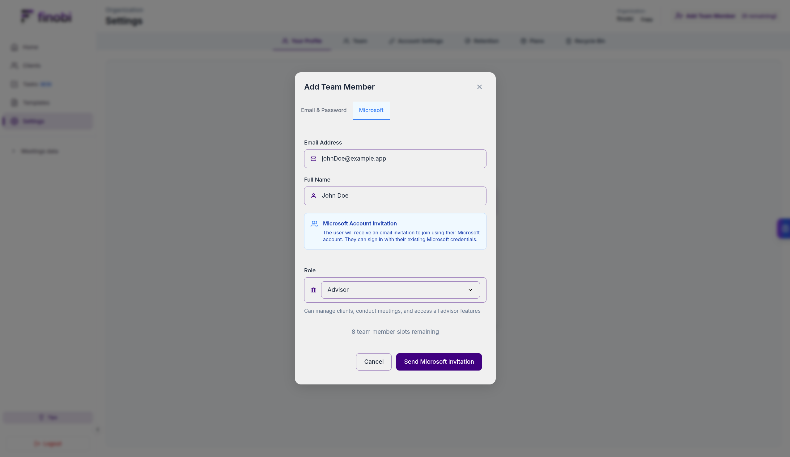 Invite via Microsoft
