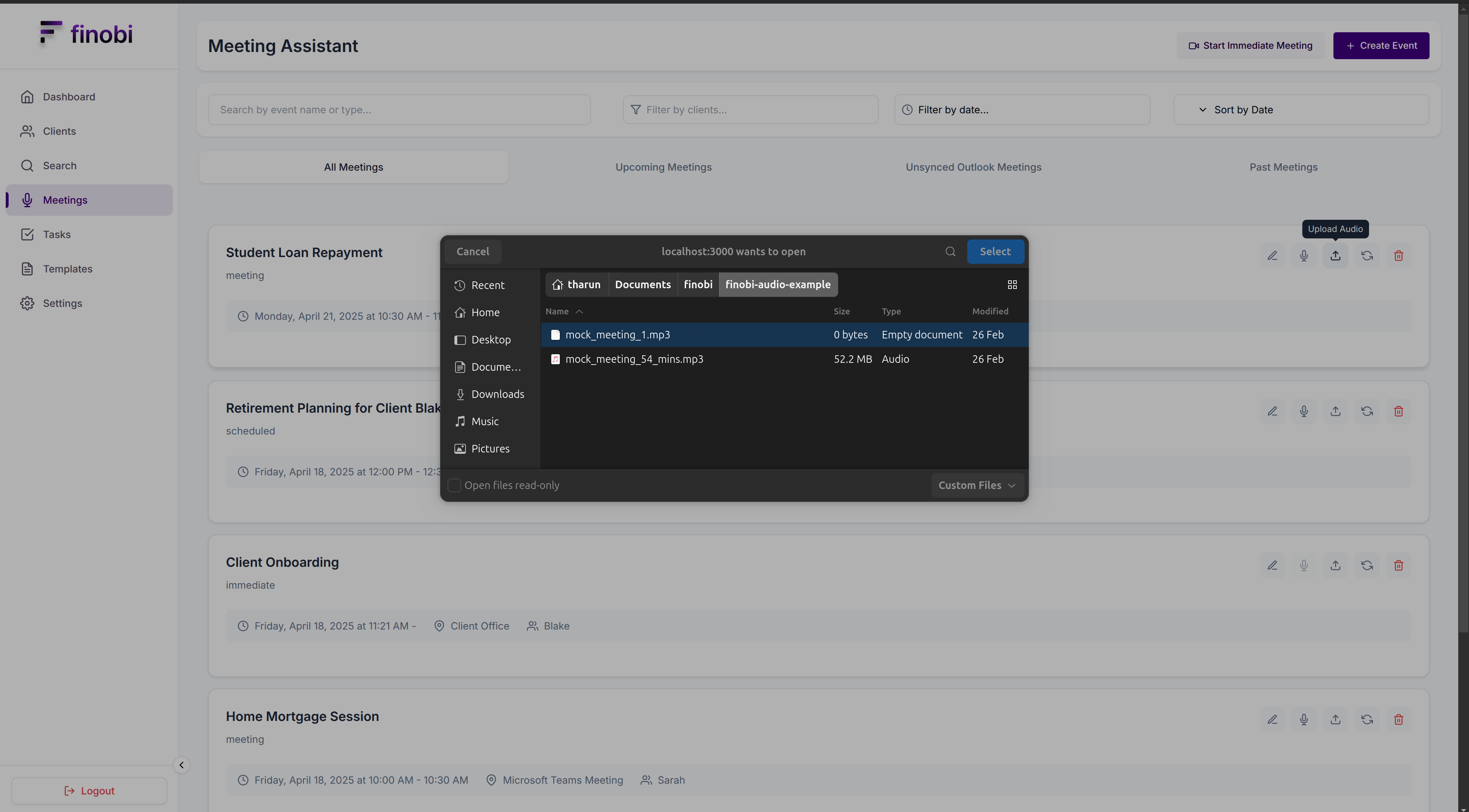Upload audio