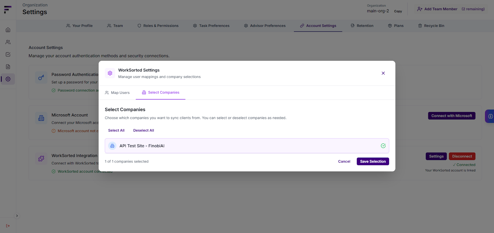 Select companies configuration window